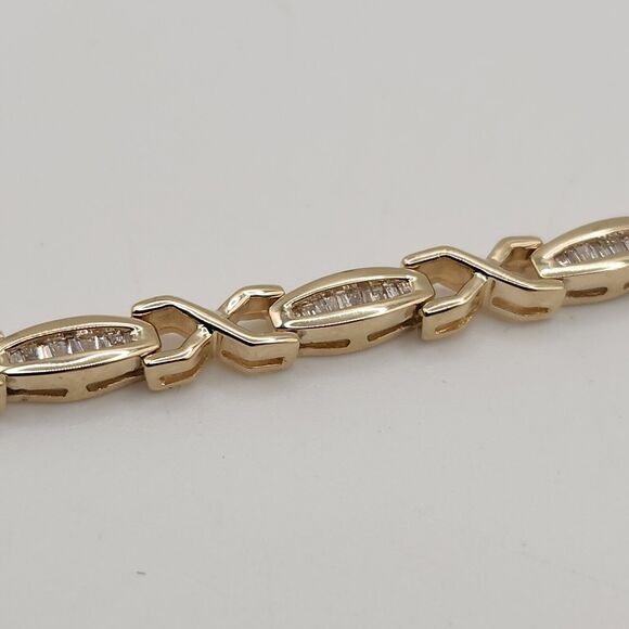 Beautiful 14k Solid Yellow Gold Baguette Diamond Bracelet 7" - Picture 8 of 12